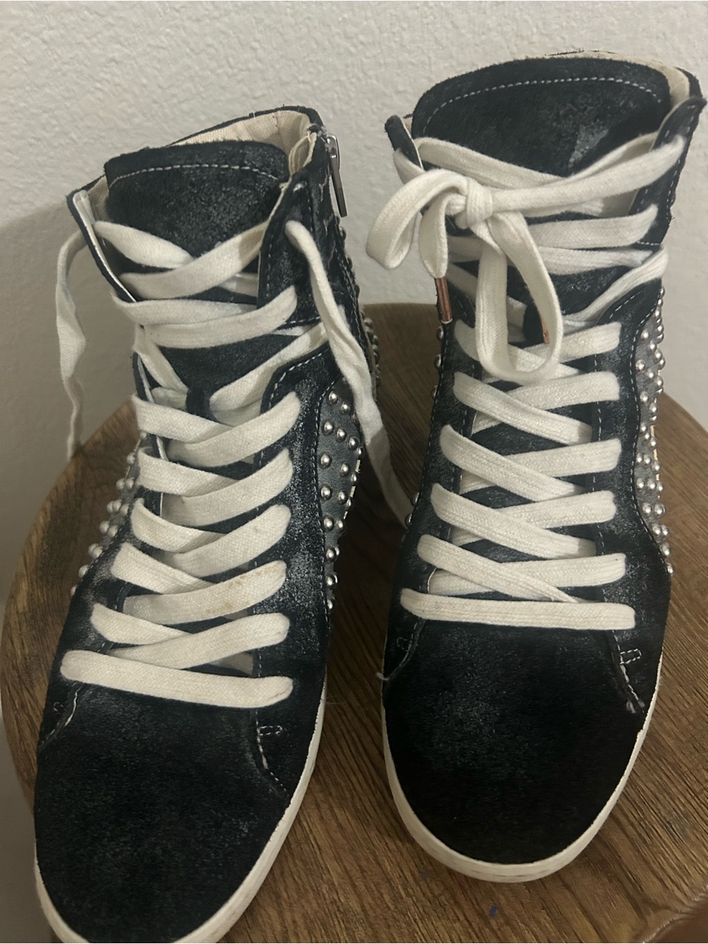 Dolce Vita Black Studded High-Top Sneakers with White Laces - Picture 3 of 8